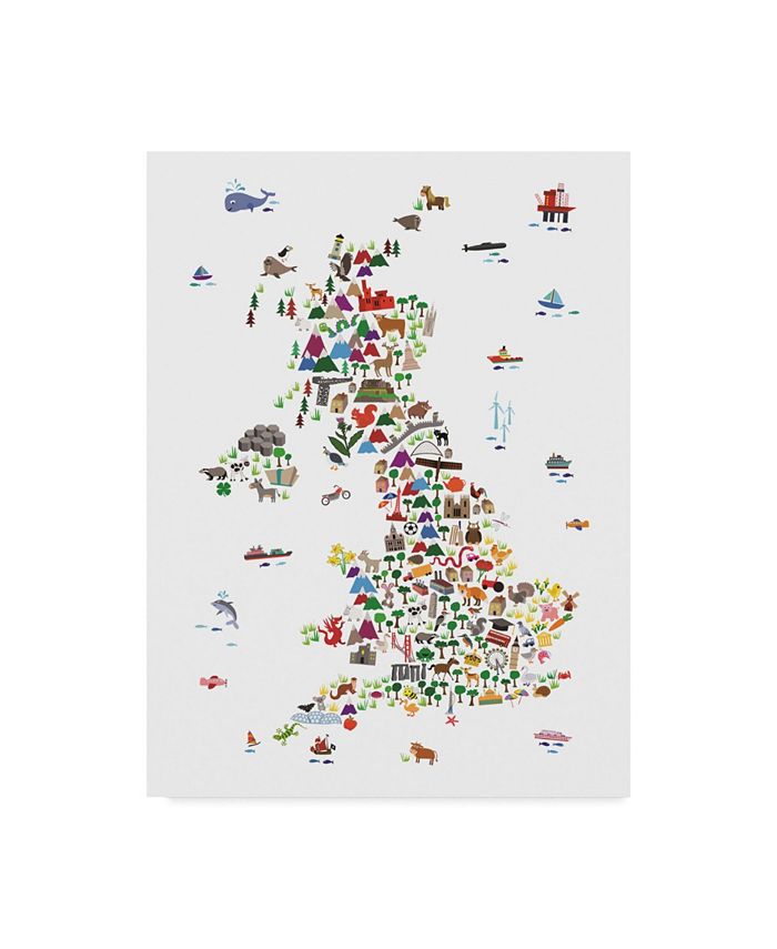 Trademark Global Michael Tompsett Animal Map of Great Britain & Ni For Children and Kids Canvas Art - 37" x 49"