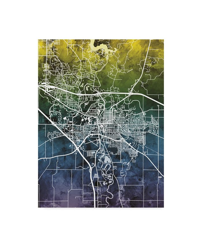 Trademark Global Michael Tompsett Iowa City Map Blue Yellow Canvas Art - 15" x 20"