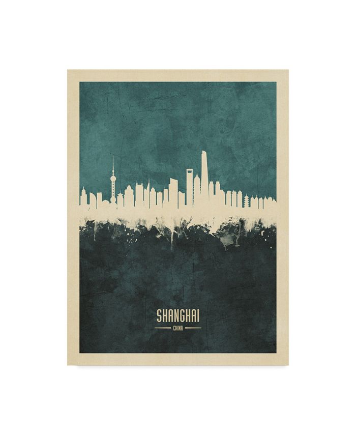 Trademark Global Michael Tompsett Shanghai China Skyline Teal Canvas Art - 20" x 25"