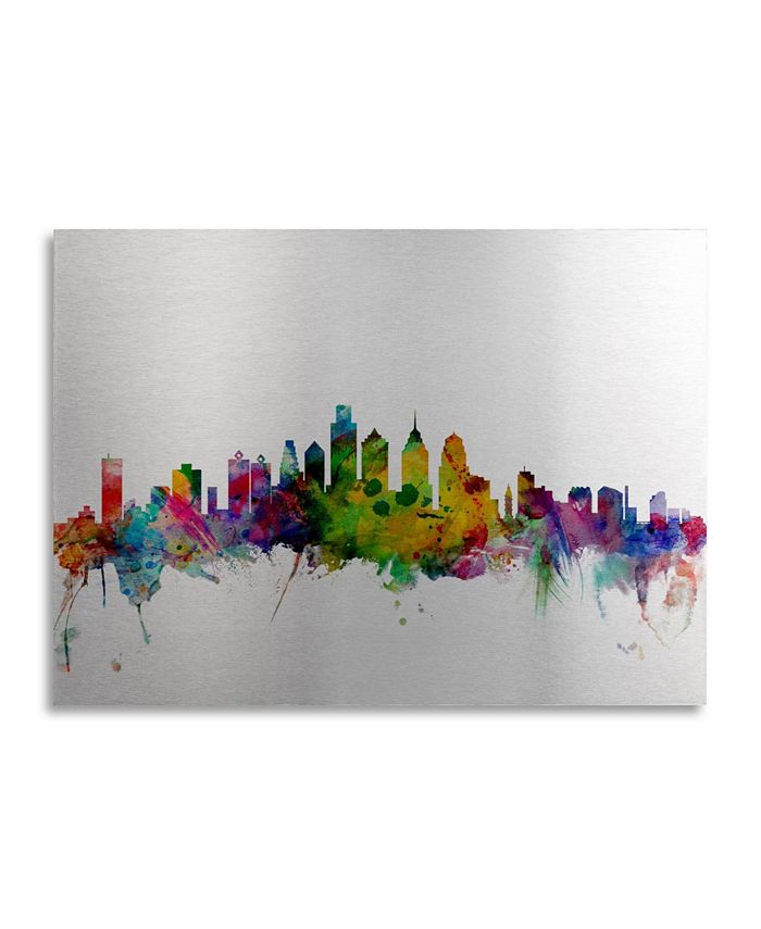 Trademark Global Michael Tompsett Philadelphia Pennsylvania Skyline Floating Brushed Aluminum Art - 22" x 25"