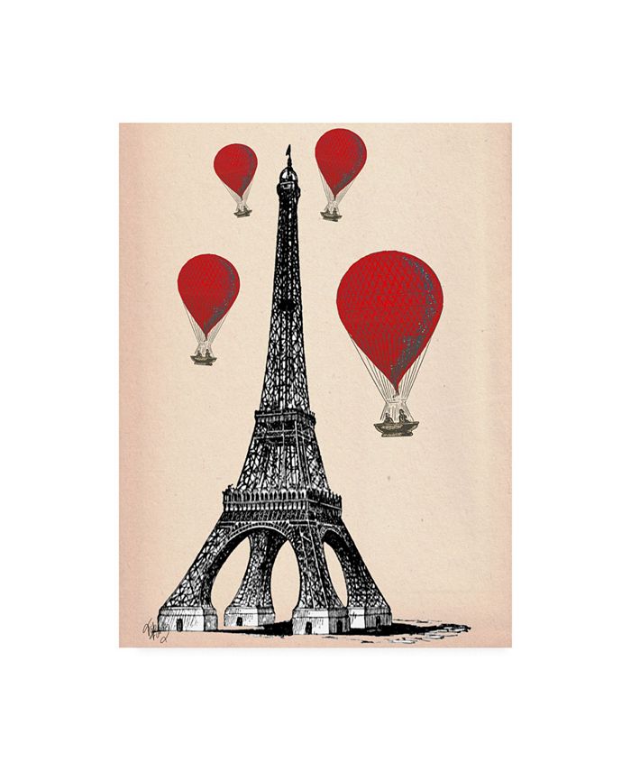 Trademark Global Fab Funky Eiffel Tower and Red Hot Air Balloons Canvas Art - 15.5" x 21"