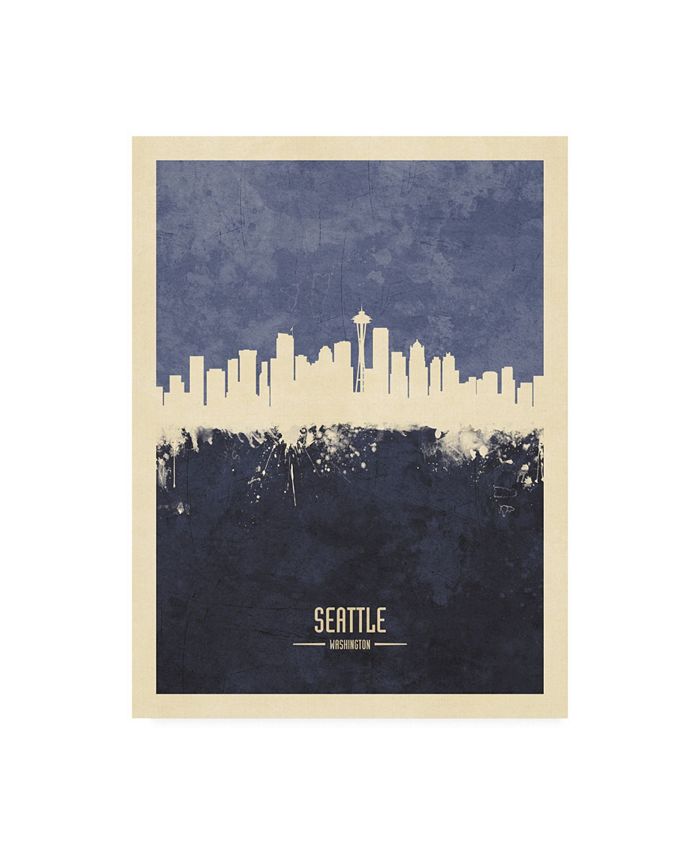 Trademark Global Michael Tompsett Seattle Washington Skyline Navy Canvas Art - 15.5" x 21"
