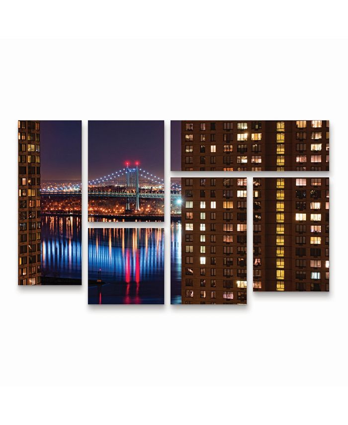 Trademark Global David Ayash RFK Bridge from UES Manhattan Multi Panel Art Set 6 Piece - 19" x 41.5"