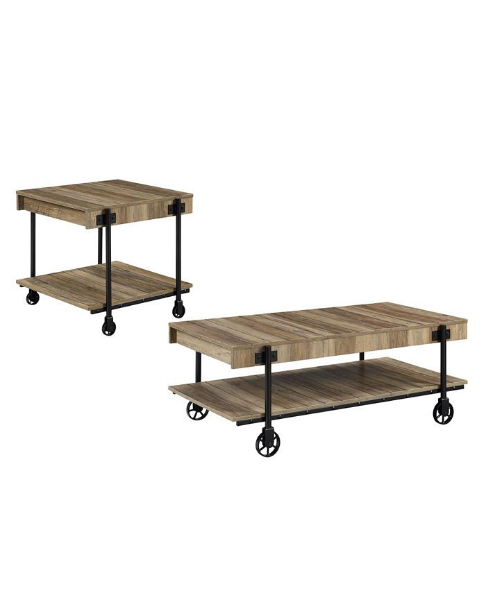 Furniture of America Luther 2 Piece Steel Industrial Coffee End Table Set