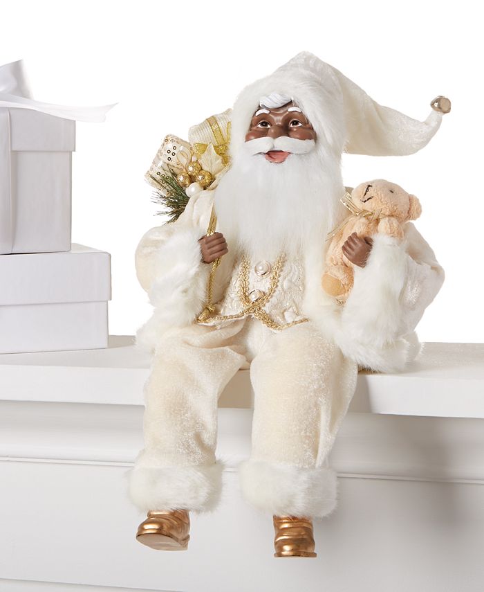 Holiday Lane Ivory & Gold Sitting Santa with Gifts