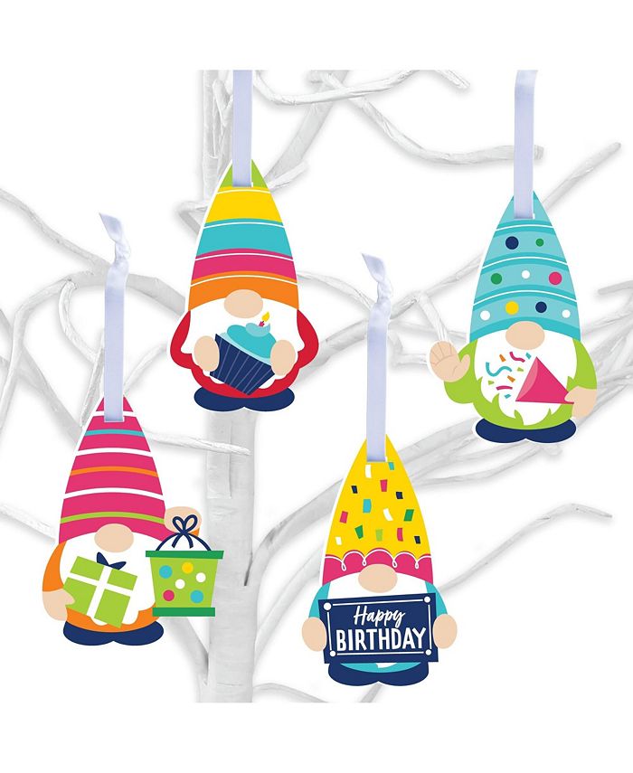 Big Dot of Happiness Gnome Birthday - Happy Birthday Decorations - Tree Ornaments - Set of 12