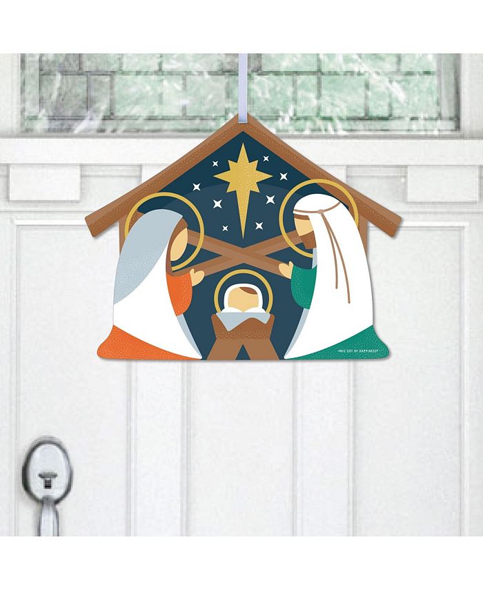 Big Dot of Happiness Holy Nativity - Hanging Religious Christmas Outdoor Front Door Decor - 1 Pc Sign