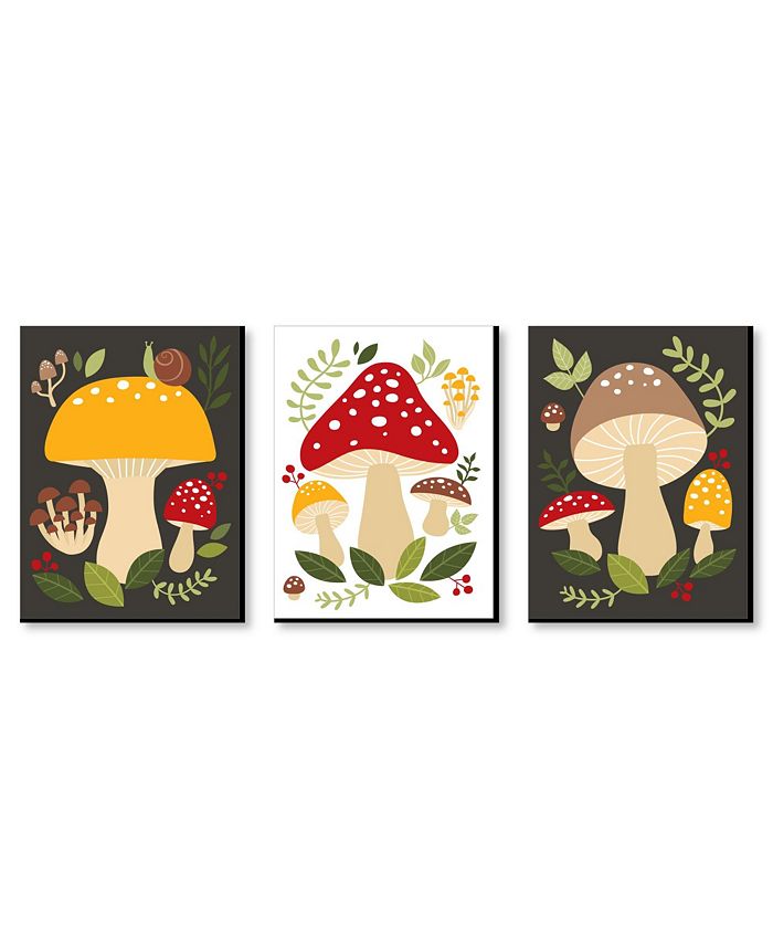 Big Dot of Happiness Wild Mushrooms Red Toadstool Wall Art & Kitchen Room Decor - 7.5 x 10"  3 Prints