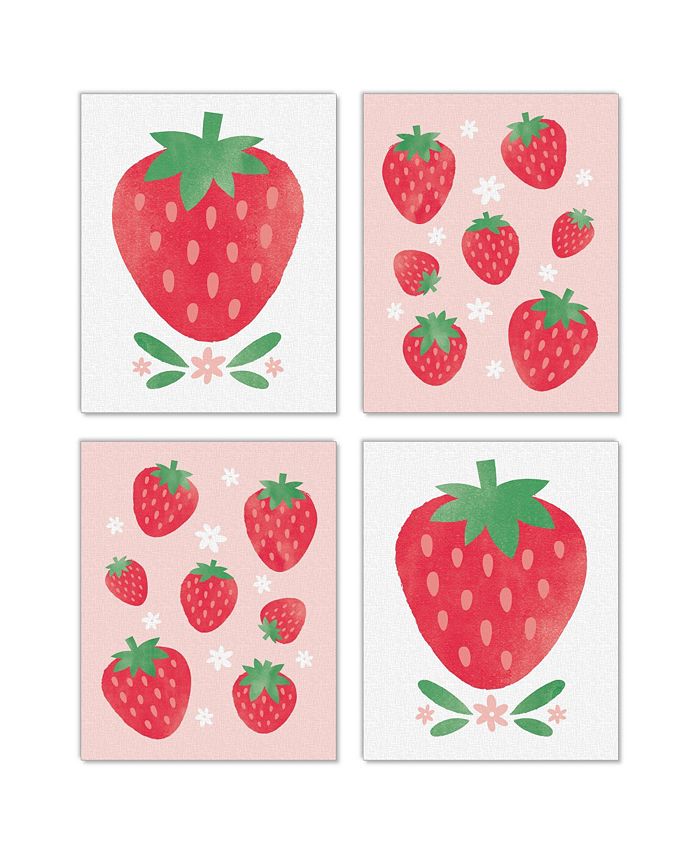 Big Dot of Happiness Berry Sweet Strawberry Kitchen Linen Paper Wall Art - Set of 4 Artisms 8" x 10"