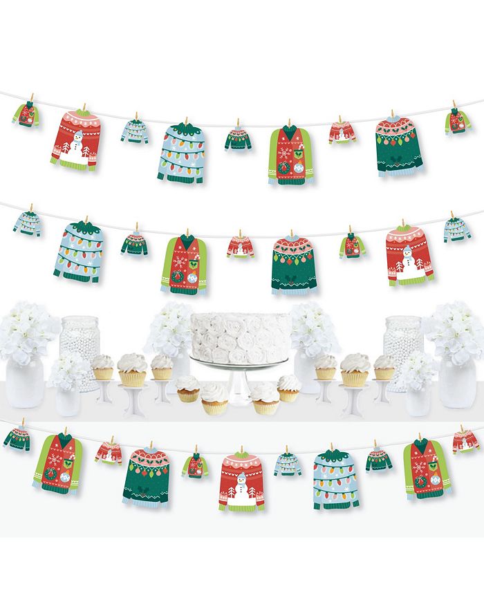 Big Dot of Happiness Colorful Christmas Sweaters Ugly Holiday Party Clothespin Garland Banner 44 Pc