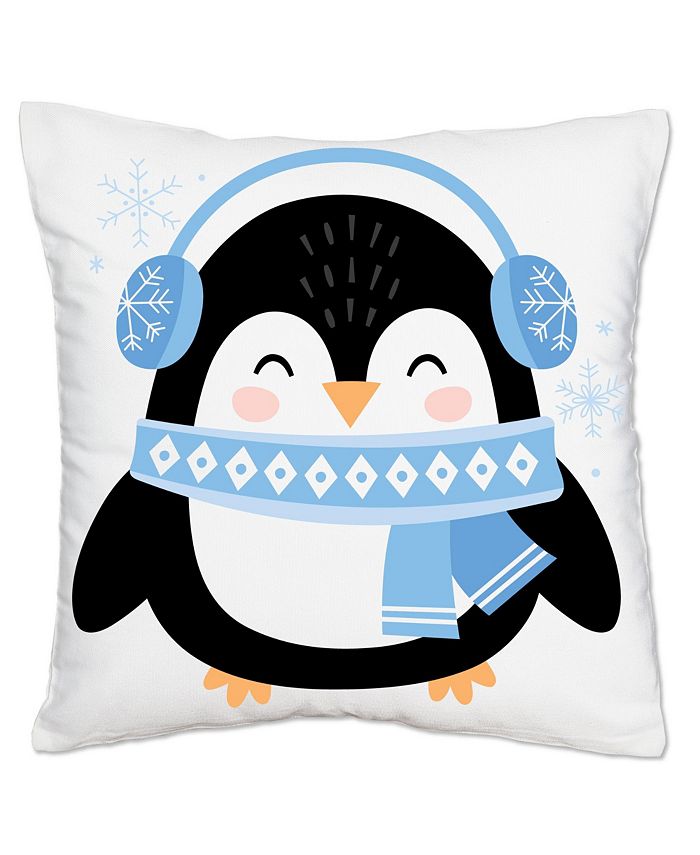 Big Dot of Happiness Winter Penguins Holiday & Christmas Party Home Throw Pillow Cover 16" x 16"