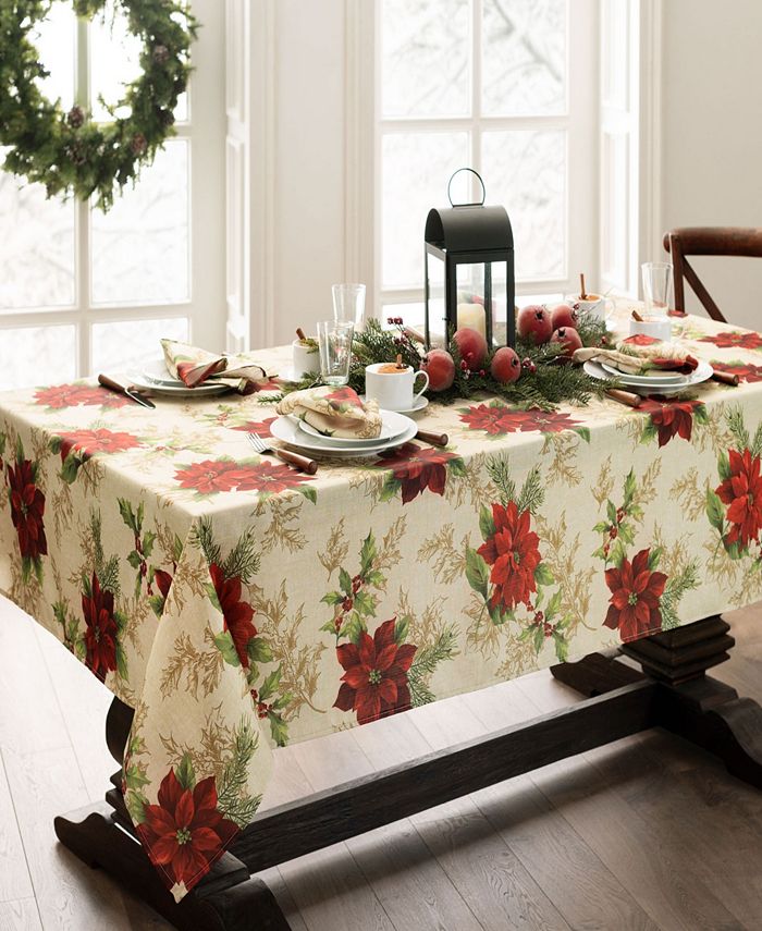 Elrene Festive Poinsettia Holiday Tablecloth 60x102