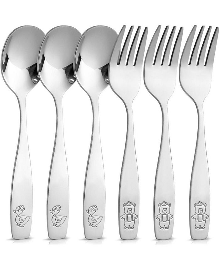 Zulay Kitchen Kids and Toddler Cutlery Set Designed For Self Feeding - 6 Piece Spoon and Fork