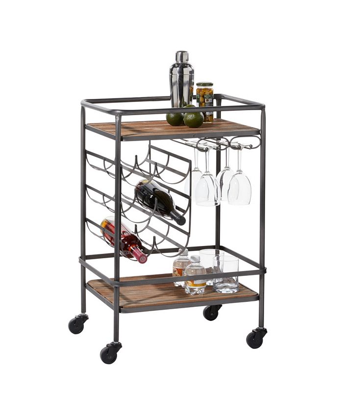 Rosemary Lane Chinese Fir and Metal Industrial Bar Cart