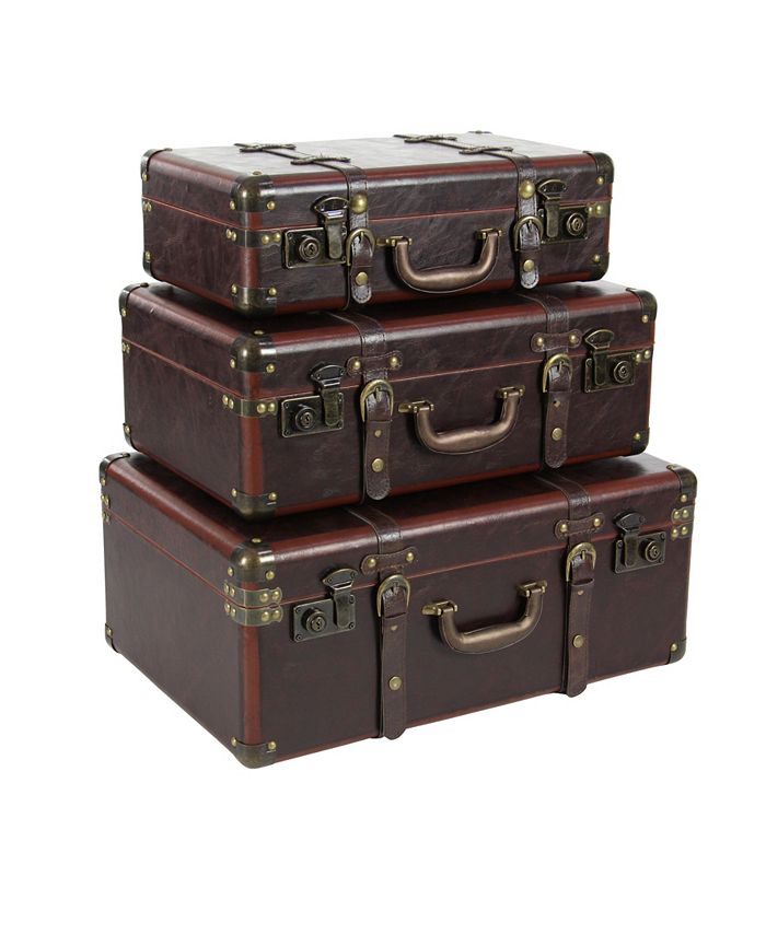 Rosemary Lane Leather Retro Trunk, Set of 3