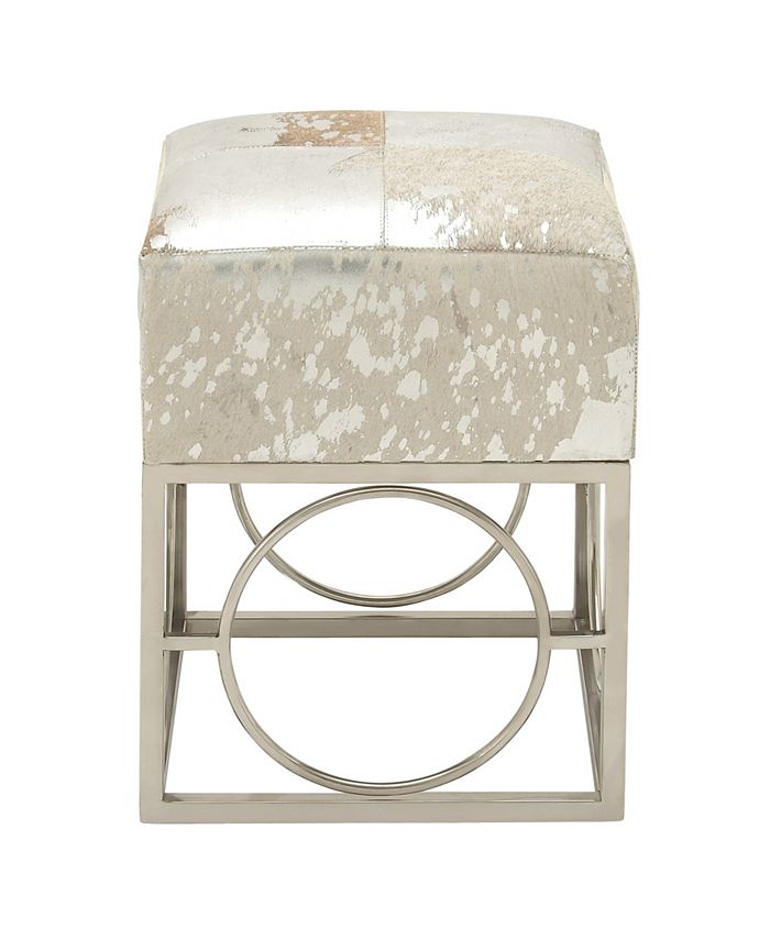 Rosemary Lane Leather Handmade Stool with Foil Paint, 16" x 16" x 22"