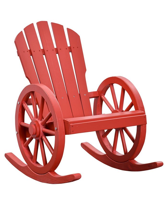 Outsunny Adirondack Rocking Chair with Slatted Design and Oversize Back for Porch, Poolside, or Garden Lounging, Red