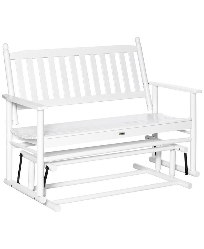 Outsunny Patio Glider Bench, Outdoor Swing Rocking Chair Loveseat with Wooden Frame, White