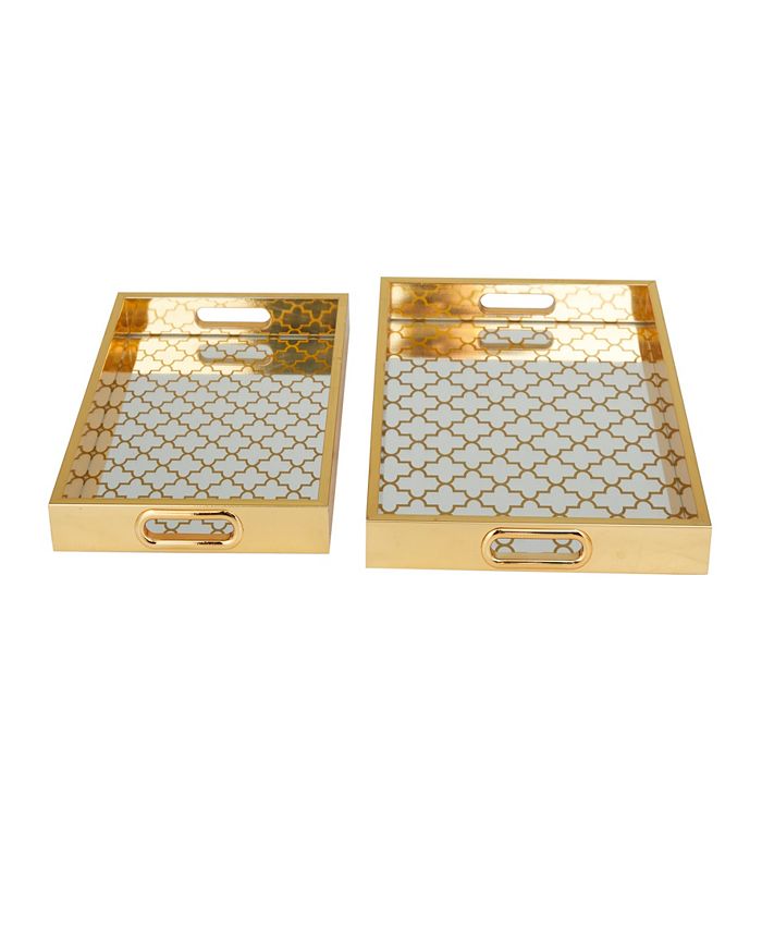 Rosemary Lane Plastic Mirrored Geometric Tray, Set of 2, 16", 14" W