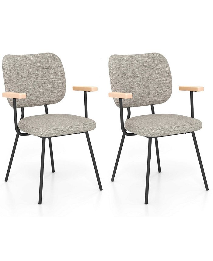 Costway Set of 2 Modern Linen Fabric Dining Chairs Padded Kitchen Accent Armchair