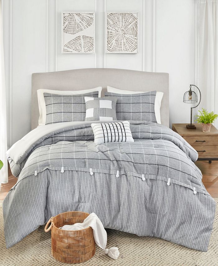 Madison Park Bryson Pieced Plaid 5 Piece comforter Set, Full/Queen