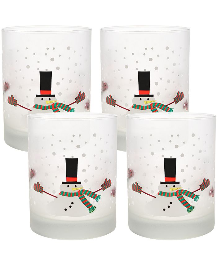 Culver Melting Snowman 14oz Frosted Double Old Fashioned Glass, Set of 4