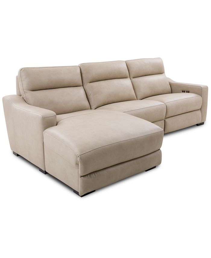 Furniture Gabrine 3-Pc. Leather Sectional with 2 Power Headrests & Chaise