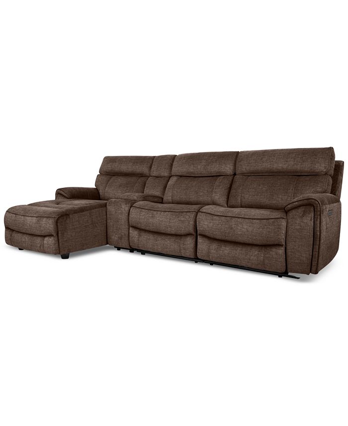 Furniture Hutchenson 4-Pc. Fabric Chaise Sectional with 2 Power Recliners, Power Headrests and Console