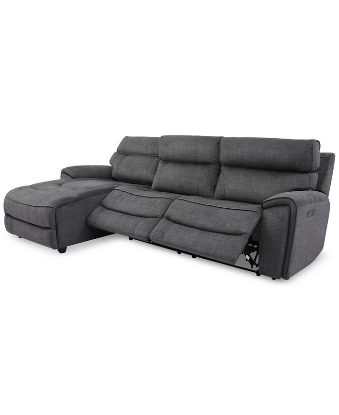Furniture Hutchenson 3-Pc. Fabric Chaise Sectional with 2 Power Recliners and Power Headrests