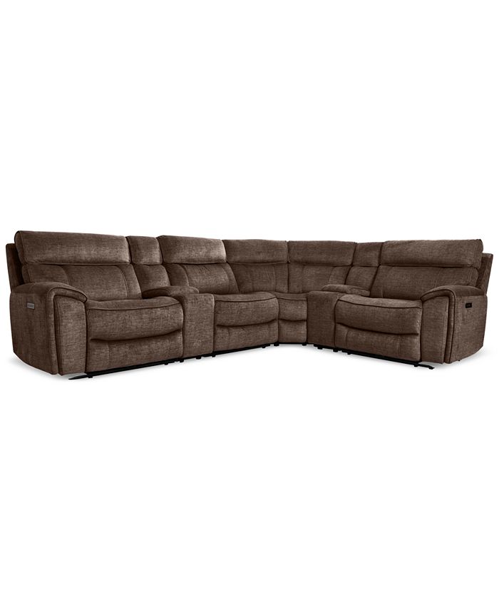 Furniture Hutchenson 6-Pc. Fabric Sectional with 3 Power Recliners, Power Headrests and 2 Consoles with USB