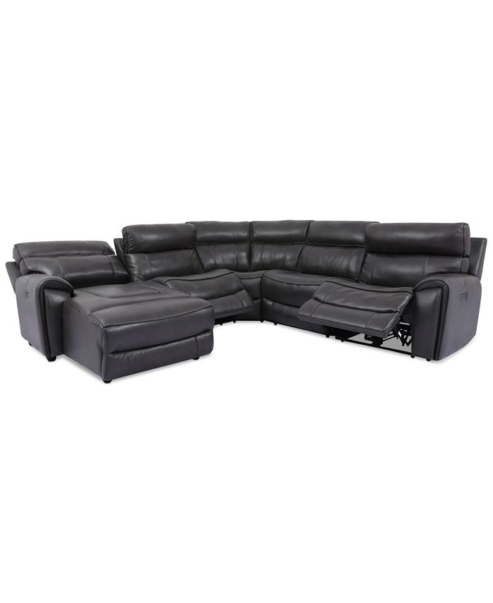 Furniture CLOSEOUT! Hutchenson 5-Pc. Leather Chaise Sectional with 2 Power Recliners