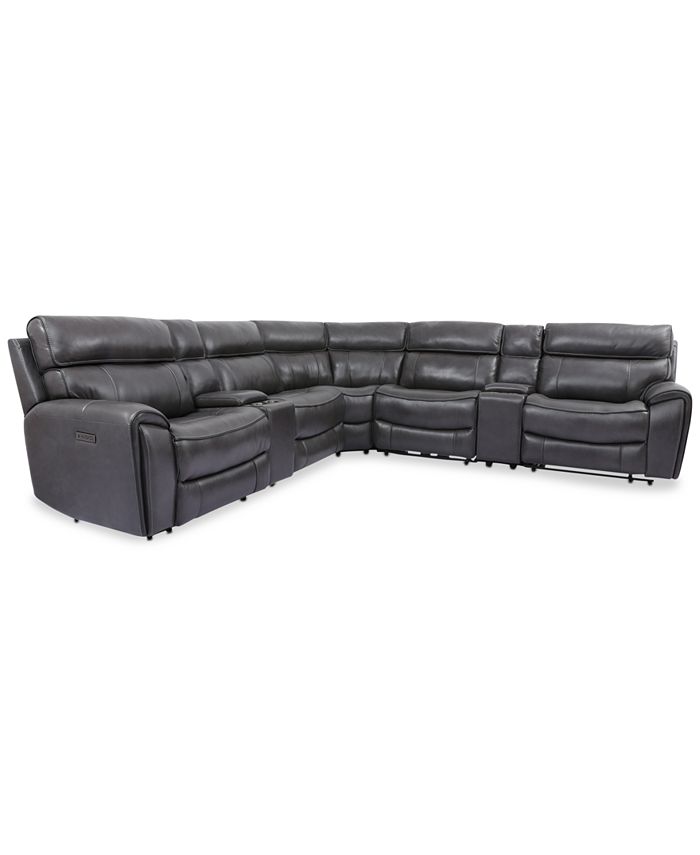 Furniture CLOSEOUT! Hutchenson 7-Pc. Leather Sectional with 2 Power Recliners, Power Headrests and 2 Consoles with USB