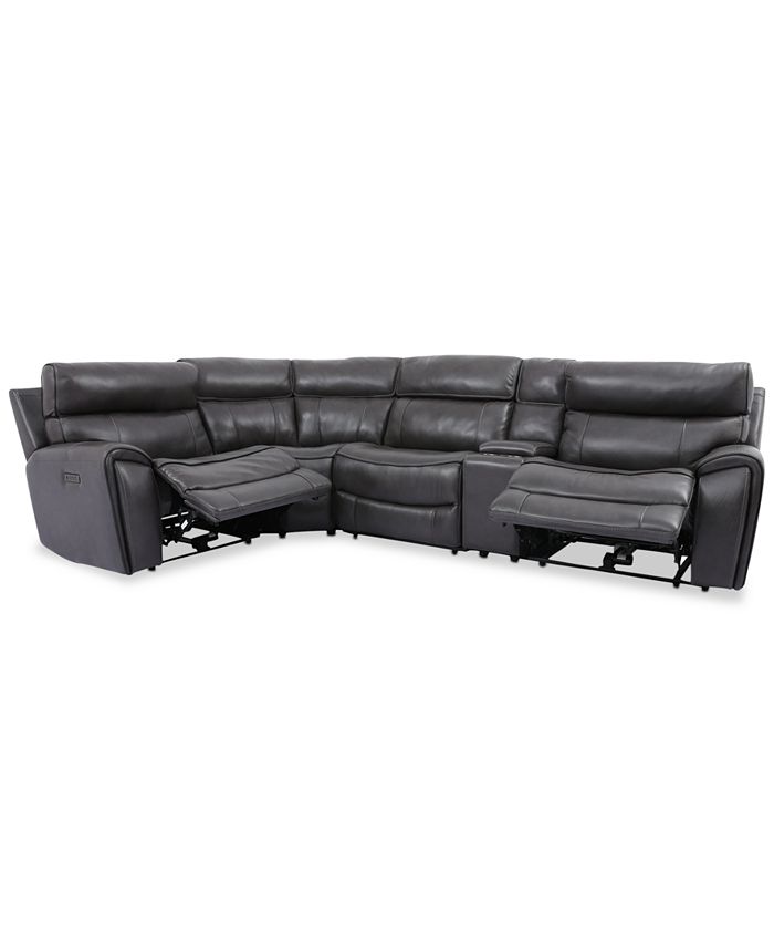 Furniture CLOSEOUT! Hutchenson 5-Pc. Leather Sectional with 2 Power Recliners, Power Headrests and Console