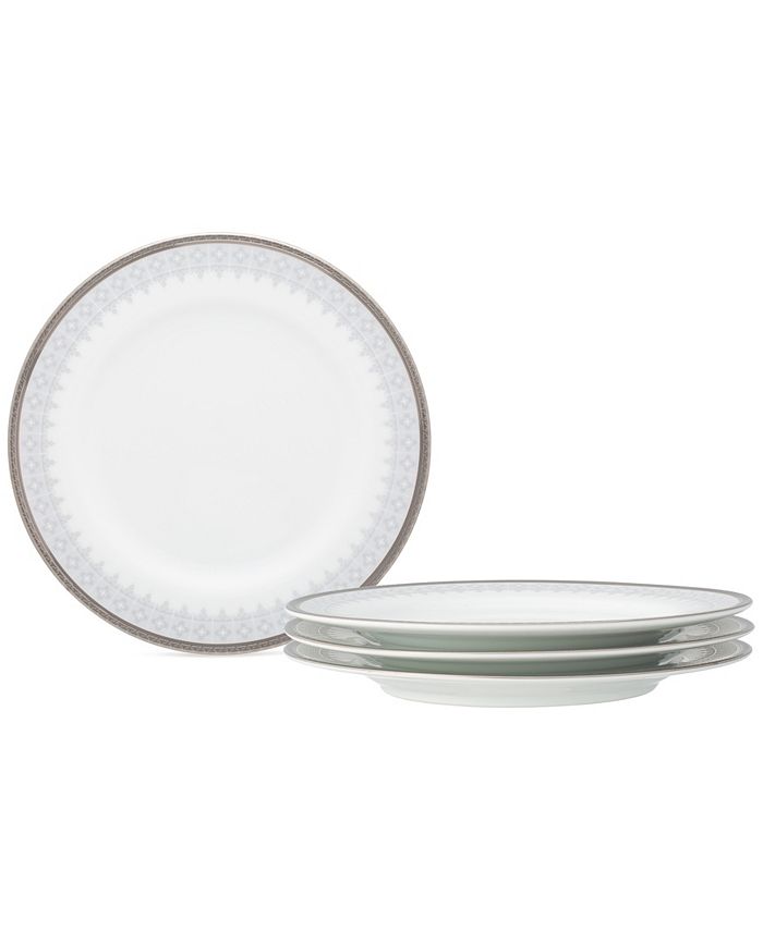 Noritake Silver Colonnade 4 Piece Bread Butter/Appetizer Plates Set, Service for 4