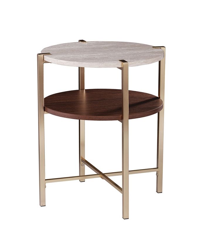 Southern Enterprises Valera Round End Table with Faux Marble Top