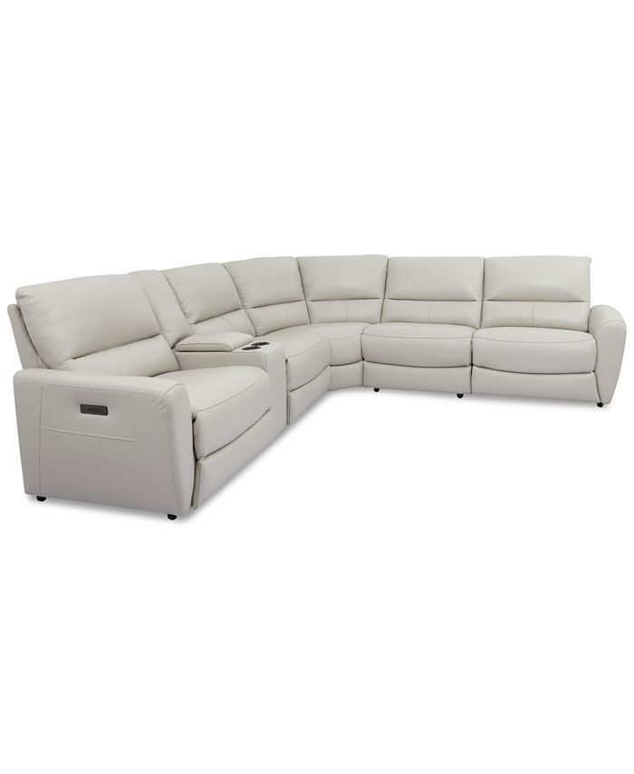 Furniture Danvors 6-Pc. Leather Sectional Sofa with 2 Power Recliners, Power Headrests, Console, and USB Power Outlet