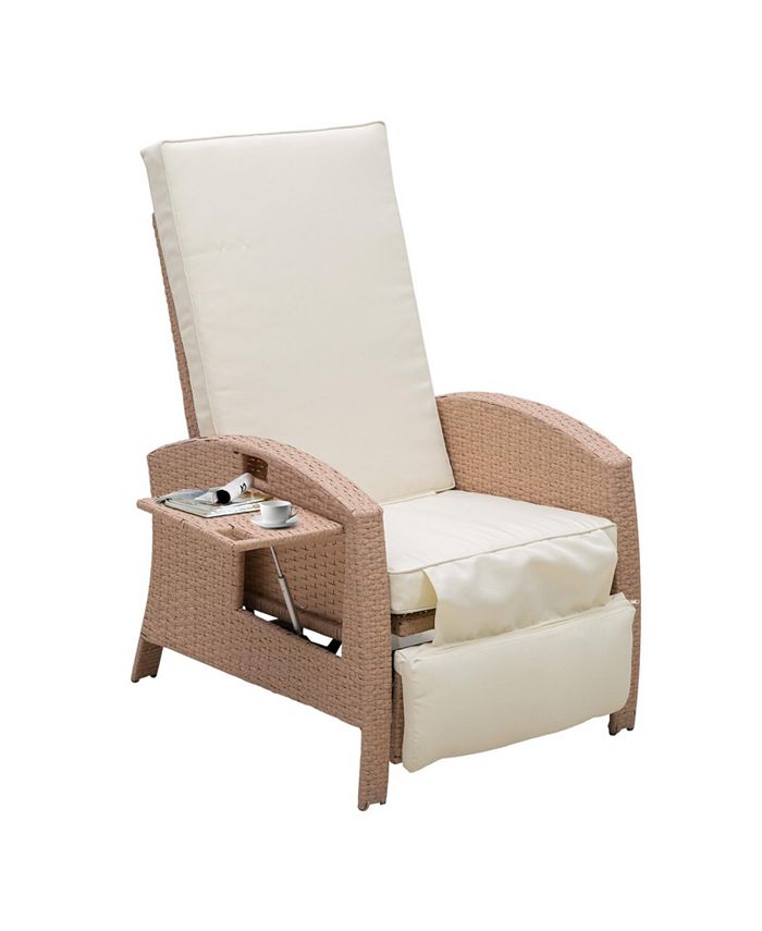 Outsunny Outdoor Wicker Recliner, Rattan Lounge Chair with Adjustable Back, Side Table, Removable Cushion for Patio Backyard Pool Porch, Beige