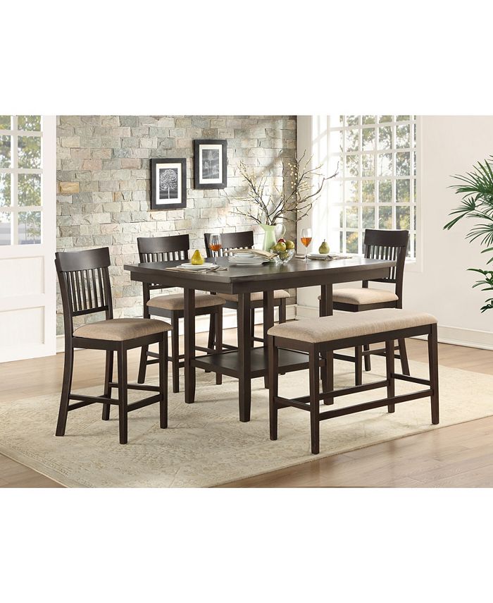 Homelegance Birm 6pc Dining Set (Counter Height Table, 4 Slat Back Side Chairs & Bench)