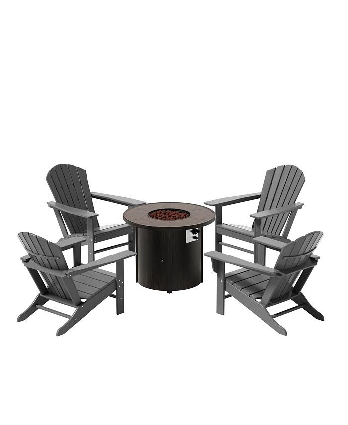 WestinTrends Outdoor Patio Adirondack Chair With Round Fire Pit Table Sets