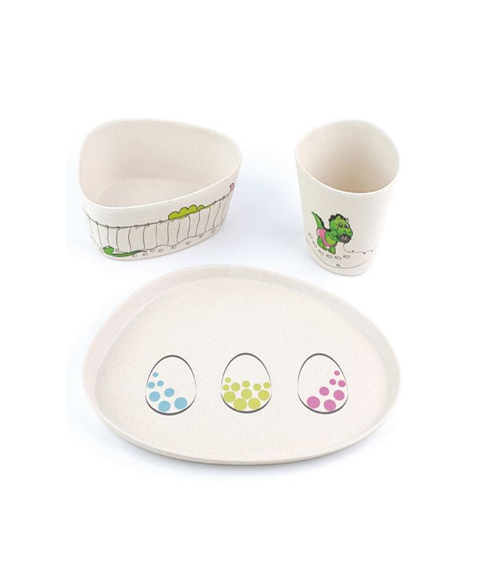 Peterson Housewares Bamboo Fibre Kids Dinnerware Dinosaur Set, 3 Piece