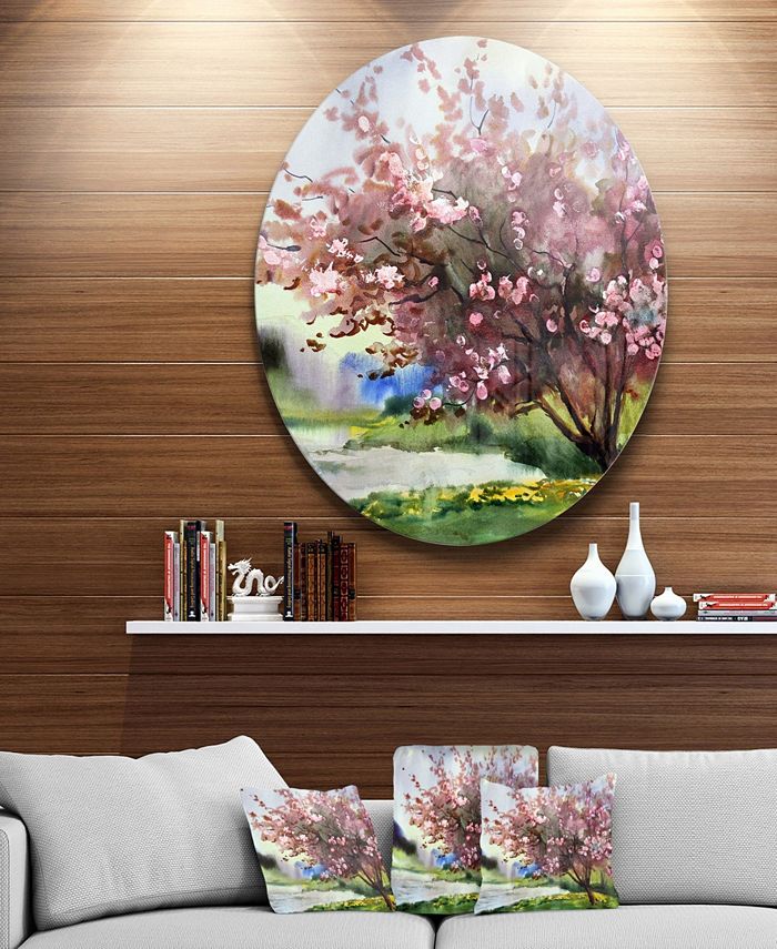 Design Art Designart 'Tree With Spring Flowers' Floral Metal Circle Wall Art - 36 x 36