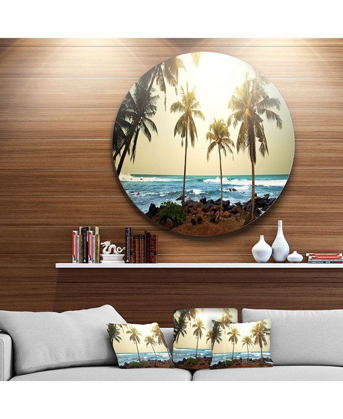 Design Art Designart 'Rocky Tropical Beach With Palms' Seashore Oversized Metal Circle Wall Art - 23" x 23"