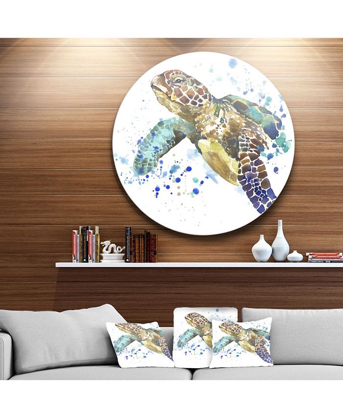 Design Art Designart 'Blue Sea Turtle Illustration' Ultra Vibrant Animal Metal Circle Wall Art - 23" x 23"