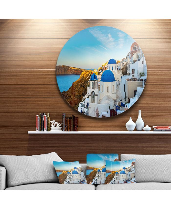 Design Art Designart 'Beautiful Santorin Houses Greece' Large Cityscape Art Print On Metal Walls - 23" x 23"