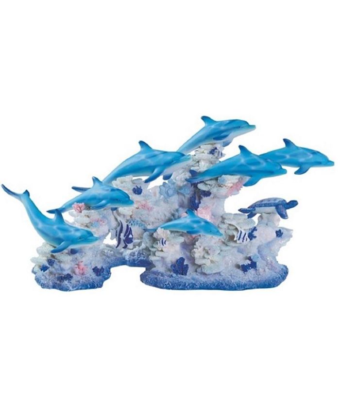 FC Design 16"W Blue Dolphins Swimming Around Coral Statue Marine Life Decoration Figurine