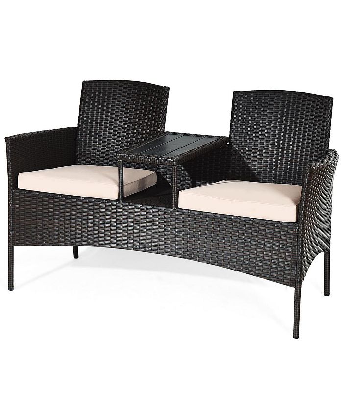 Costway Patented Patio Rattan Chat Set Loveseat Sofa Table Chairs Conversation Cushioned