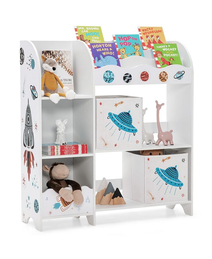 Costway Kids Toy and Book Organizer Children Wooden Storage Cabinet