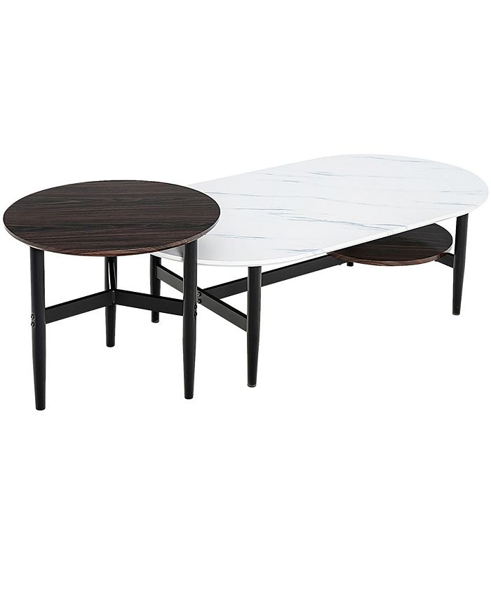 Costway Modern Coffee Table Set of 2 W/Faux Coffee Table & Nesting Table