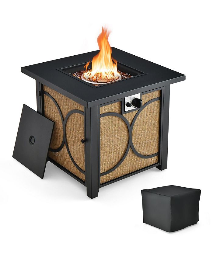 Costway 28 Inch Square Propane Gas Fire Pit Table with Fire Glasses &Rain