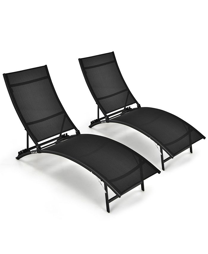 Costway 2 PCS Patio Folding Chaise Lounge Chair Recliner Adjustable Stackable Deck